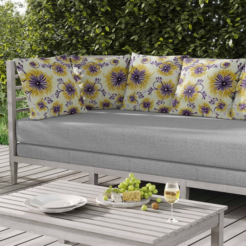 Breezy Flowers Indoor/Outdoor Reversible Throw Pillow Yellow and Purple