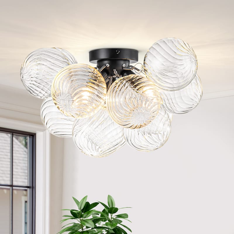 Starsky 3-Light 17in. Contemporary Glass Bubble Semi Flush Mount