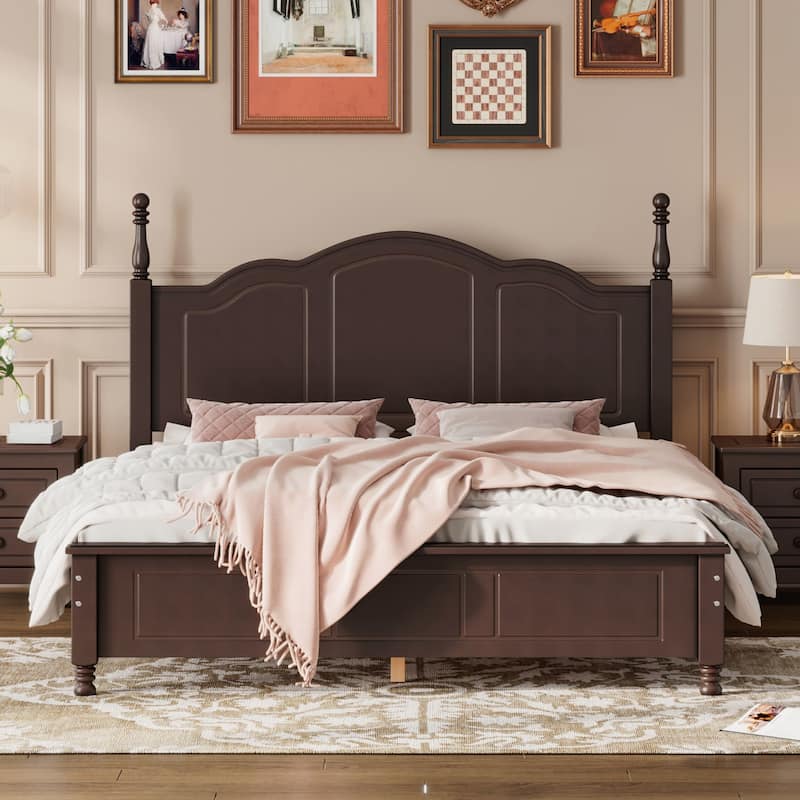 Queen Size Wood Platform Bed Frame,Retro Style Platform Bed with Wooden Slat Support