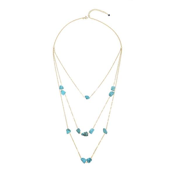 slide 1 of 5, Gold Over Sterling Silver with Natural Turquoise Three Strand Necklace