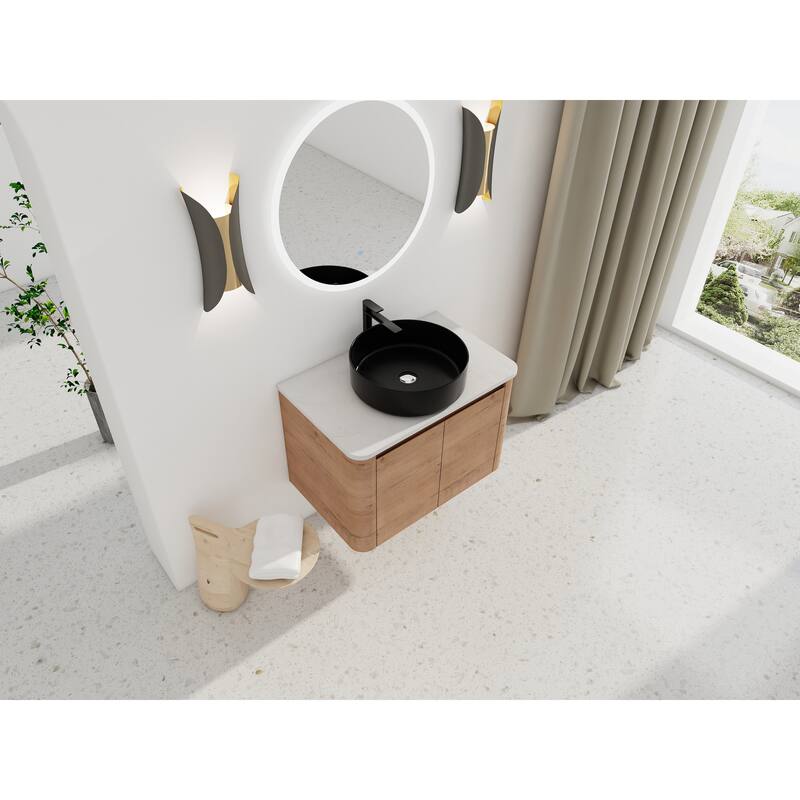30'' Wall-Mounted Bathroom Vanity With Ceramic Art Sink & 2-Soft-Close Door, KD-Packing, Plywood