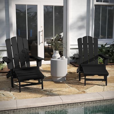 All-Weather Adirondack Chair with Pullout Ottoman & Cupholder