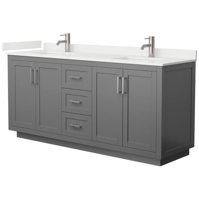Wyndham Collection WCF292972D-QTZ-US3MXX Miranda 72" Free Standing - Dark Gray / White Quartz Top / Brushed Nickel