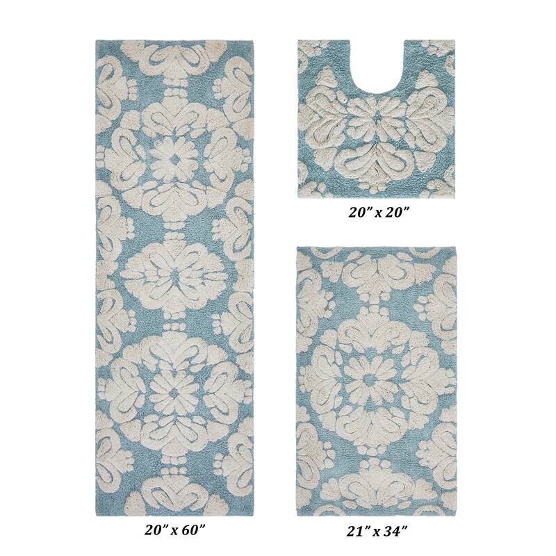 Better Trends Medallion Collection 100% Cotton 3-Pc Set Bathroom Rugs-Soft & Super Absorbent, Non-Skid Latex, Machine Washable
