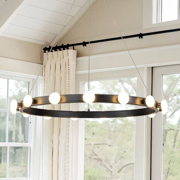 slide 2 of 10, Rezz Black Modern Wagon Wheel LED Large Chandelier - 33.86 in. W x 32.68 in. H x 33.86 in. D 33.86 in. W x 32.68 in. H x 33.86 in. D - Black
