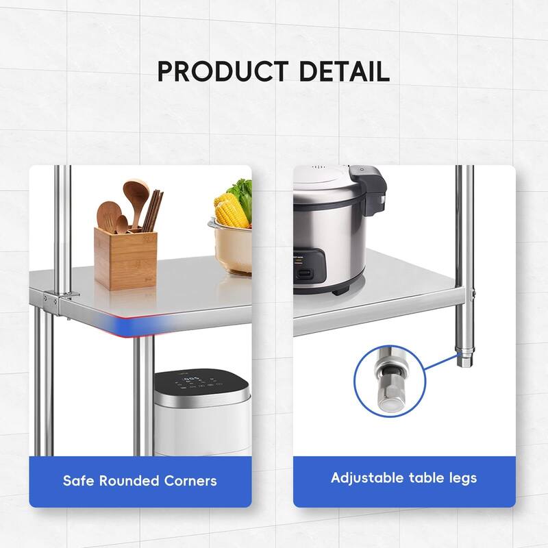 Stainless Steel Table with Overshelf, NSF Heavy Duty Prep Table