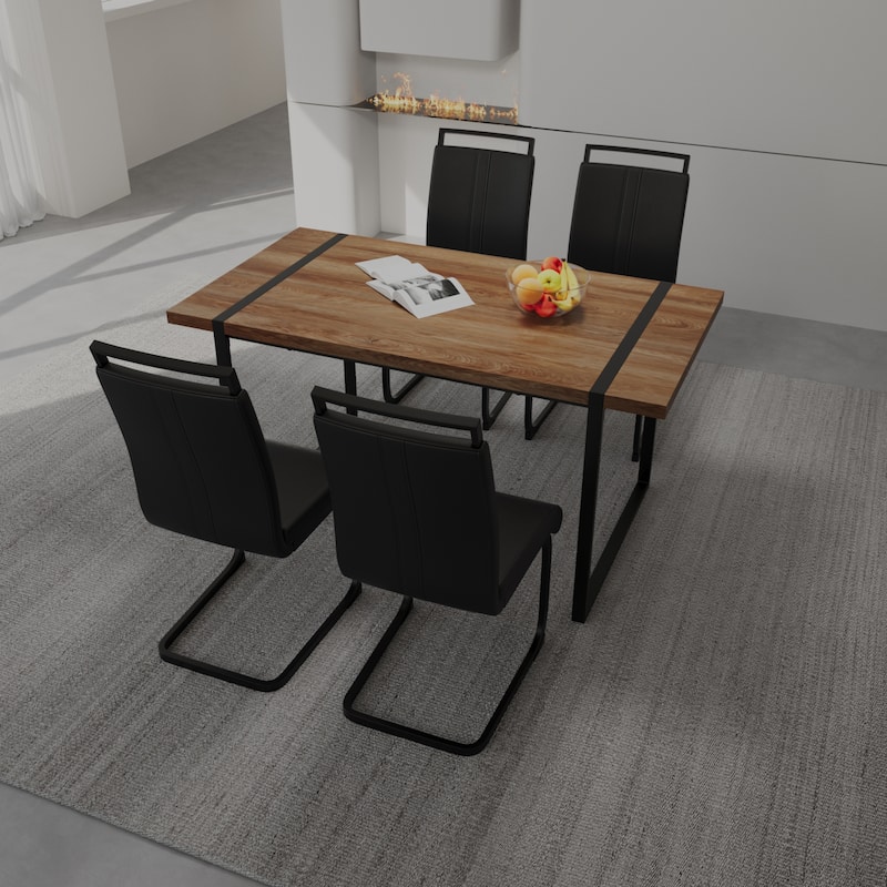 Modern 5-Piece Dining Set with MDF Rectangular Table & 4 High Back C-shaped Tube Chairs