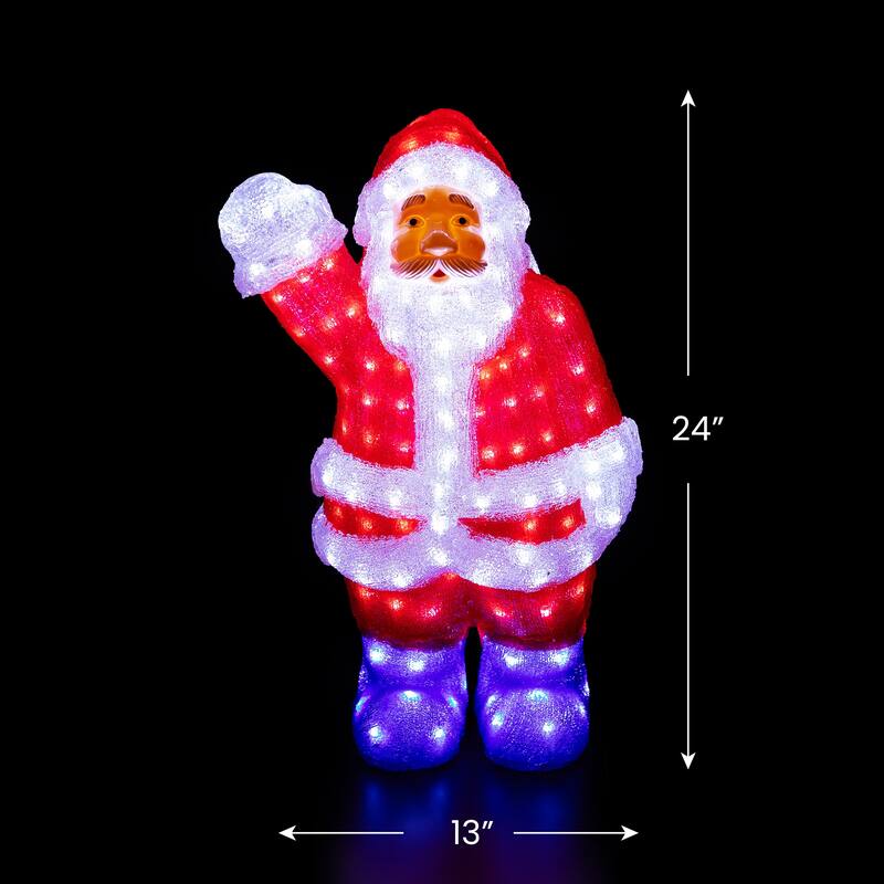 Lighted Waving Santa Claus Grade Acrylic Christmas Display Decor 2' - Red
