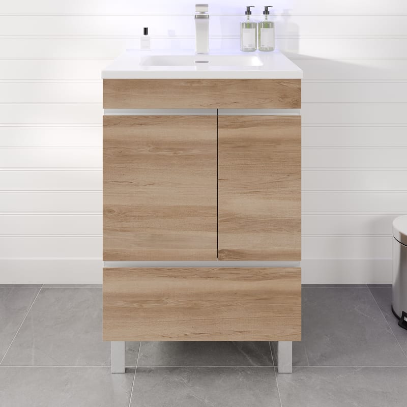 Eviva Petite 24"W x 18"D Bath Vanity with White Porcelain Countertop - Beige