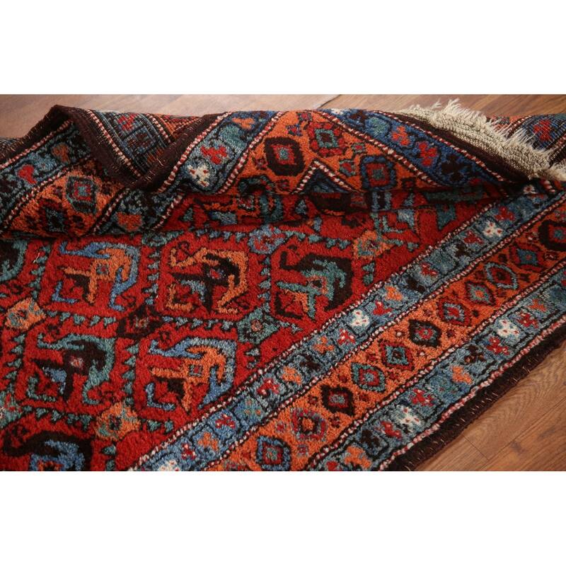 Hand Knotted Oriental 100% Wool Carpet Traditional All-Over Red Heriz Runner Rug - 13' 10'' X 3' 4''