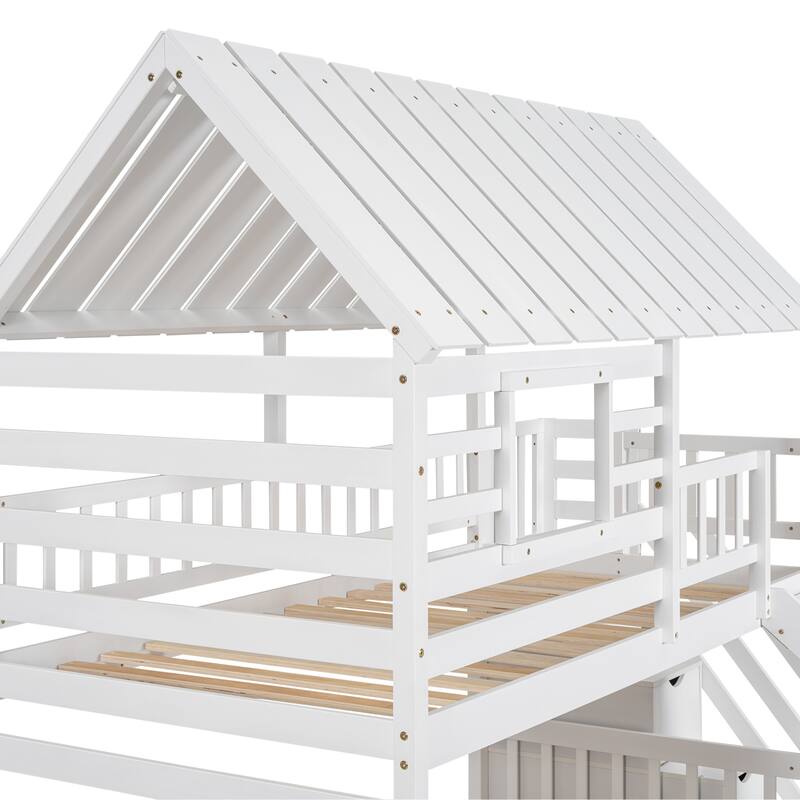 Twin Pine Bunk Bed with Trundle, Staircase, and Slide