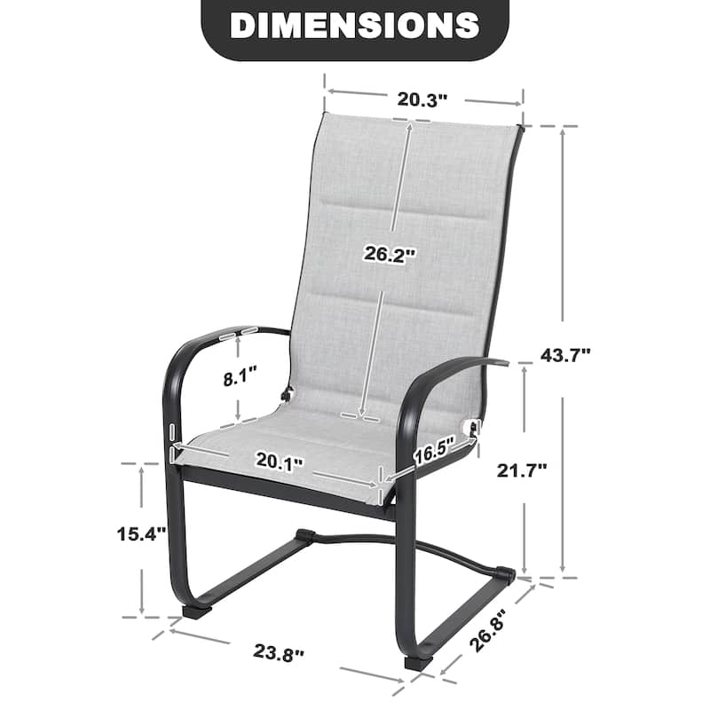 Textilene Patio Dining Chair Set of 2, Powder-coated Iron Frame, Gray