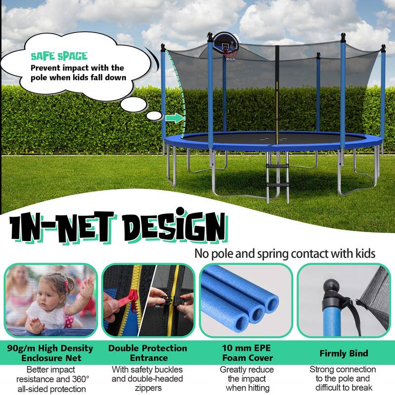 Gymax 12/14/15/16FT Recreational Trampoline w/ Inner Enclosure Net