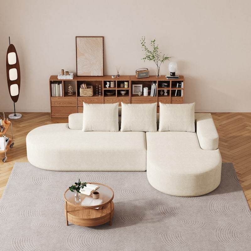 Roomfitters 108.5" Modern Curved Chenille Sectional Sofa, Modular L-Shaped Couch with 3 Pillows