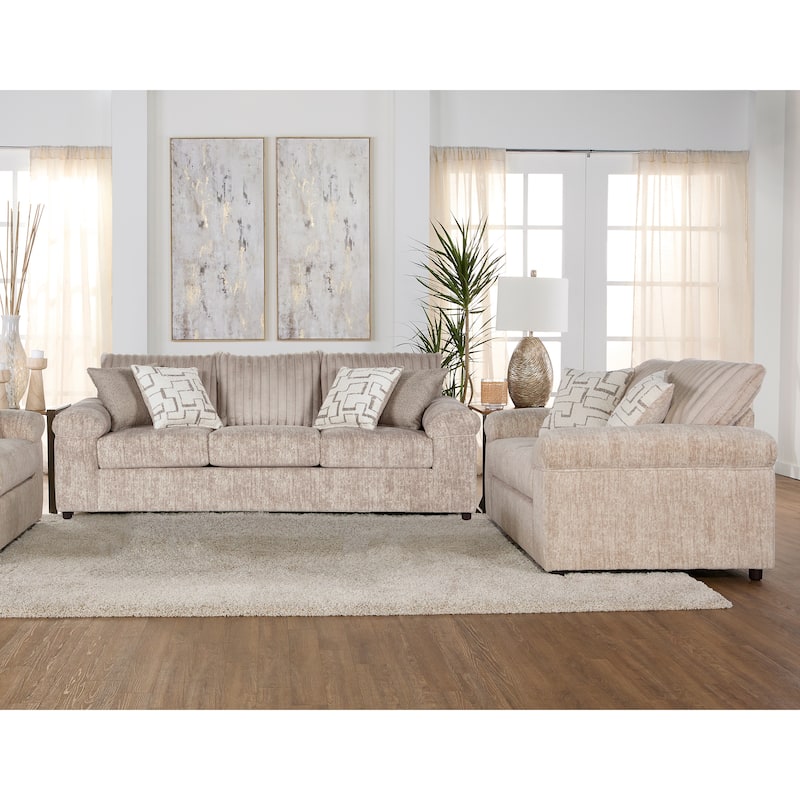 Roundhill Furniture Nason Wide Wale Corduroy Sofa and Loveseat Set - Parchment