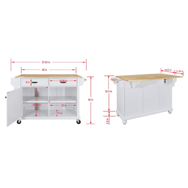 Natural Wood Topped Kitchen Island with Storage, Mobile Kitchen Cart - Grey