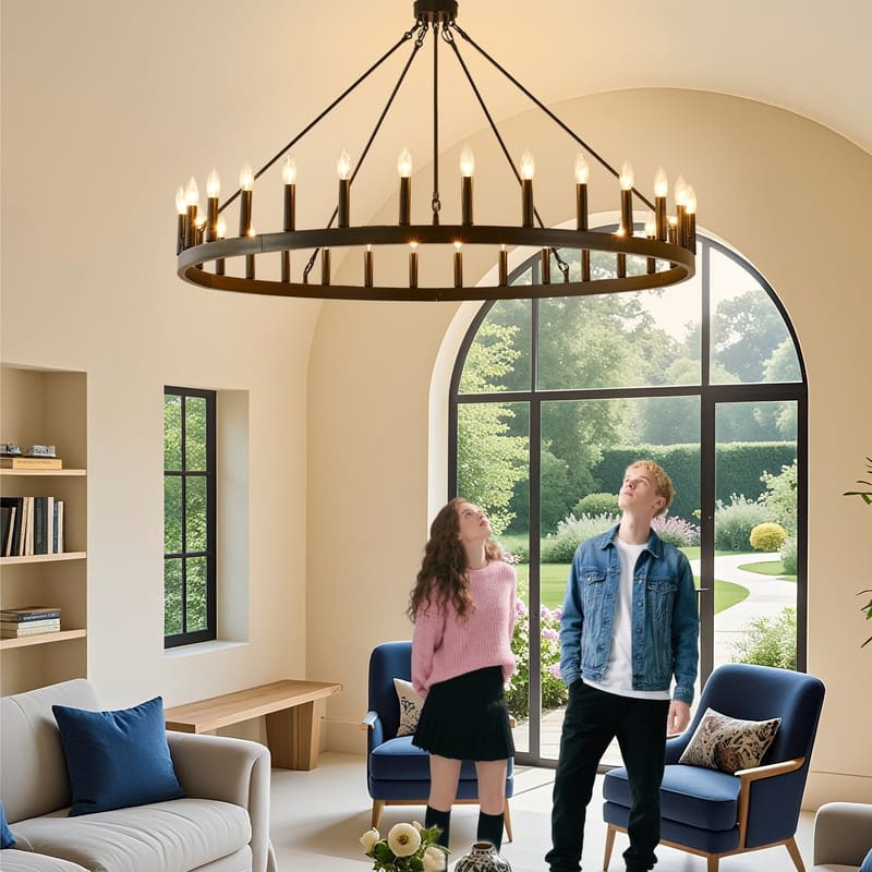 Large Black Large Wagon Wheel Chandelier Modern Farmhouse Candle Chandeliers