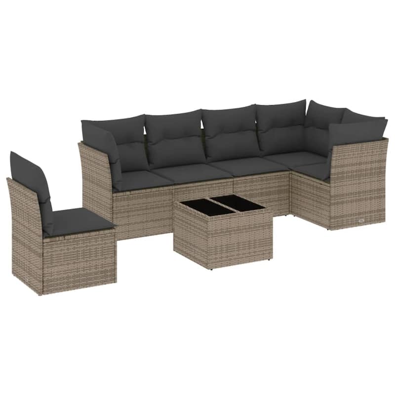 vidaXL Garden Sofa Set Grey PE rattan, powder-coated steel, tempered glass - 21.7 x 21.7 x 14.6