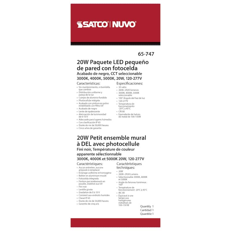 LED Small Wall Pack 20W CCT Selectable 3K/4K/5K Black Finish 100-277V