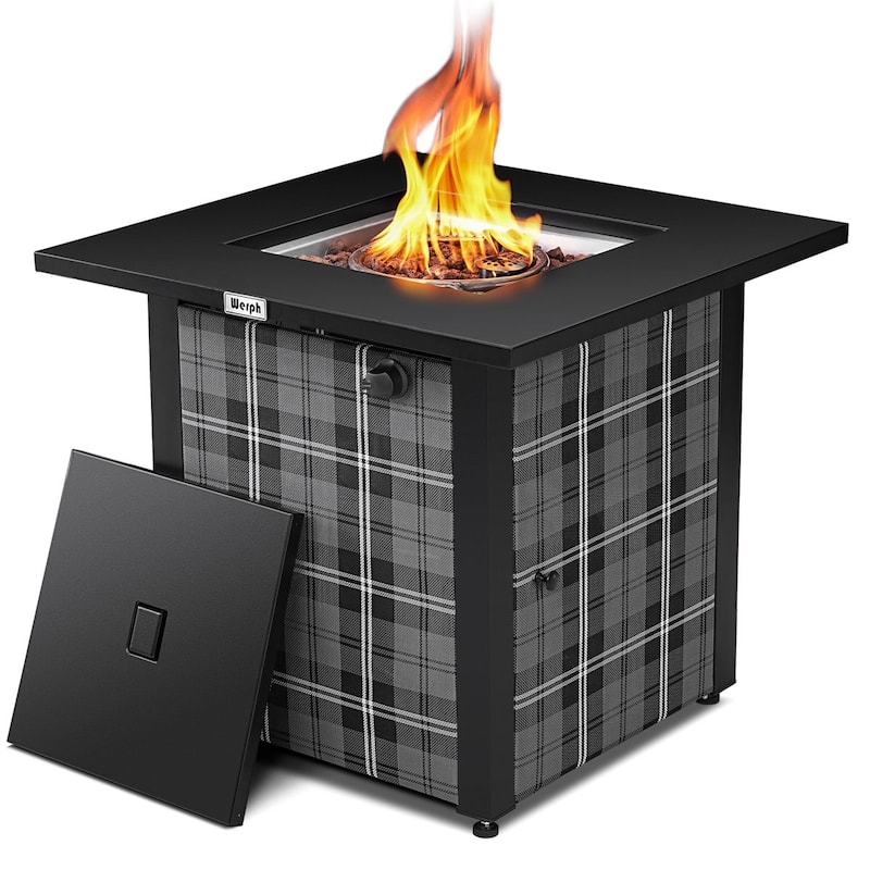 Werph 25" H Propane Outdoor Patio Square Fire Pit Table, 50,000 BTU Fire Table, - Black