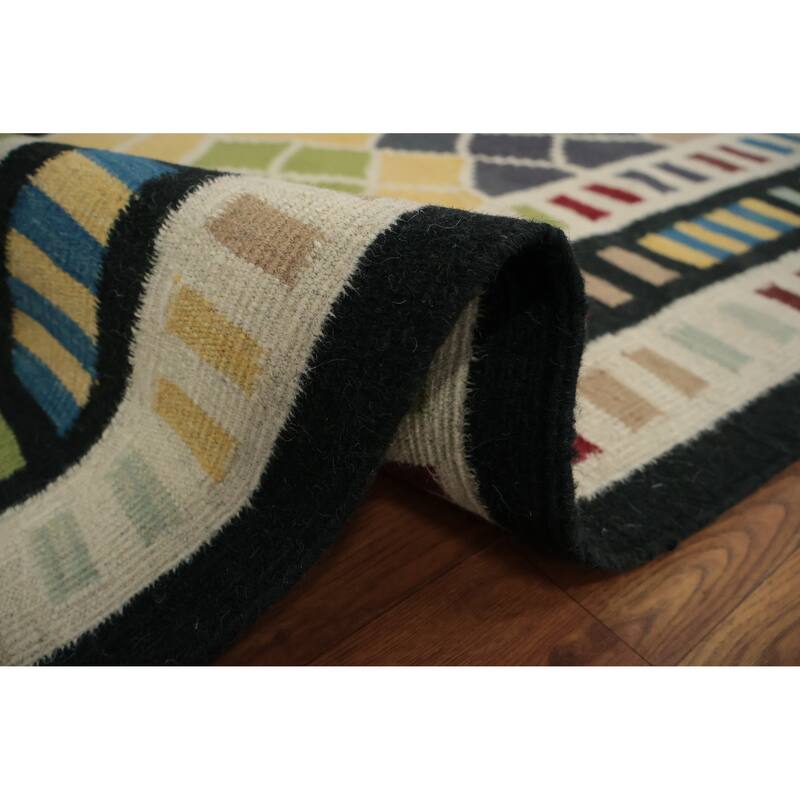 Hand Woven Oriental 100% Wool Carpet Southwestern Geometric Multi-Colored Kilim Area Rug - 10' 3'' X 6' 11''