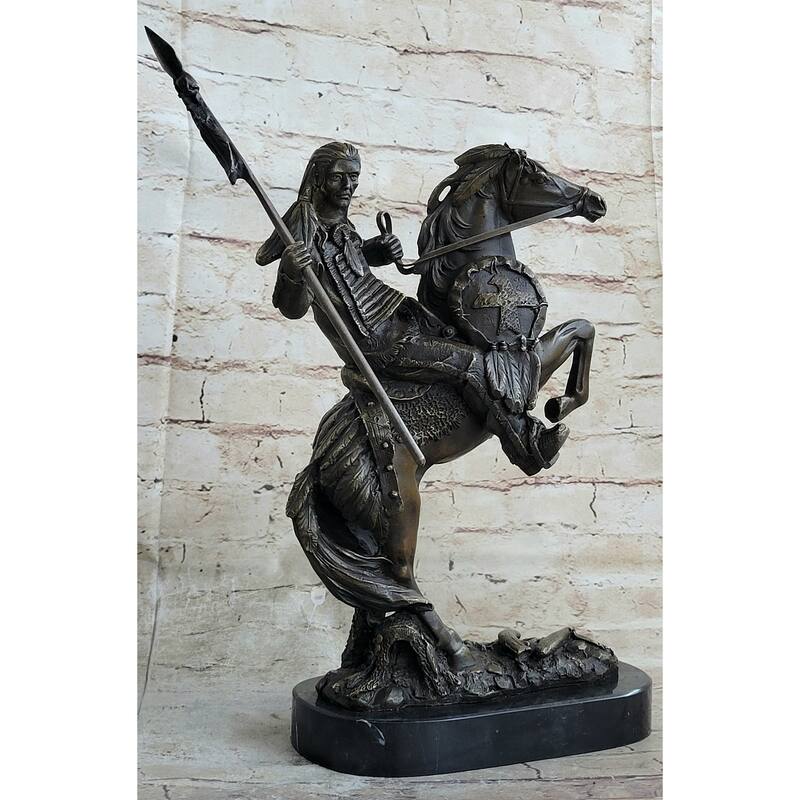 Modern Art Detailed American Indian Chief Riding Horse Bronze Figurine Sculpture