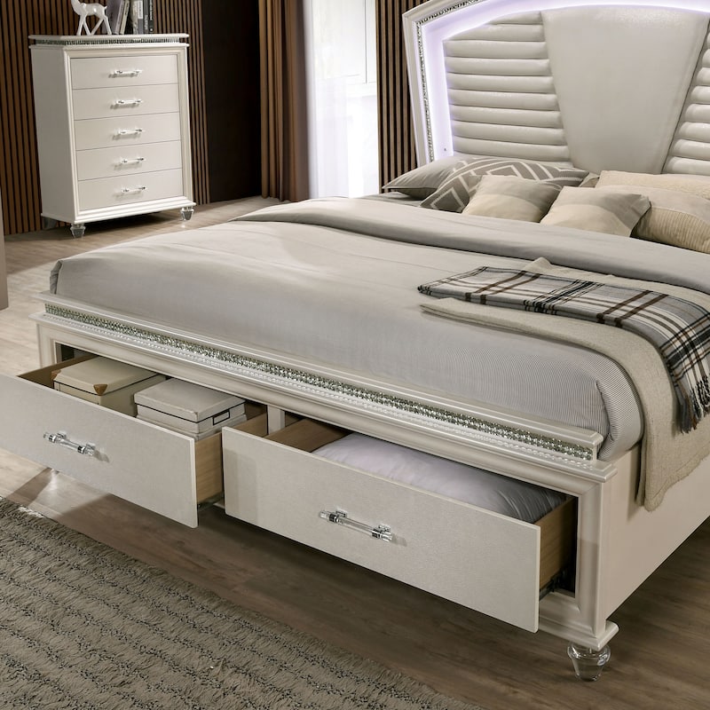 Xian Glam White Solid Wood 2-Piece Platform Bed and Chest Set with LED by Furniture of America