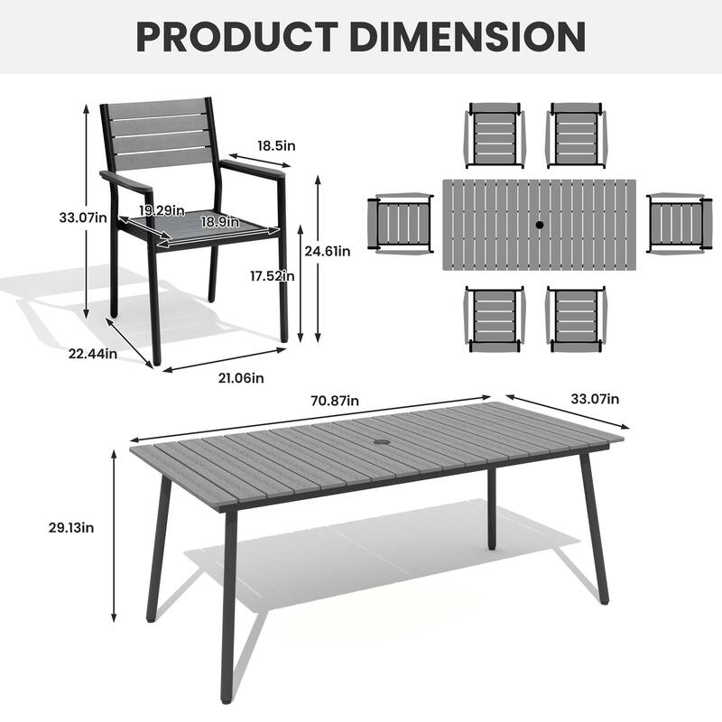 7/9/11-Piece Outdoor Dining Set Aluminum Dining Table with Umbrella Hole and Stackable Chairs
