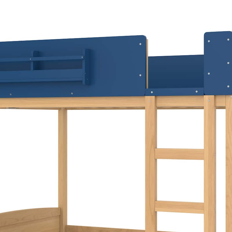 Queen/Full Bunk Bed with Trundle, Built-in Bookshelf & Safety Guardrail, Automobile Design