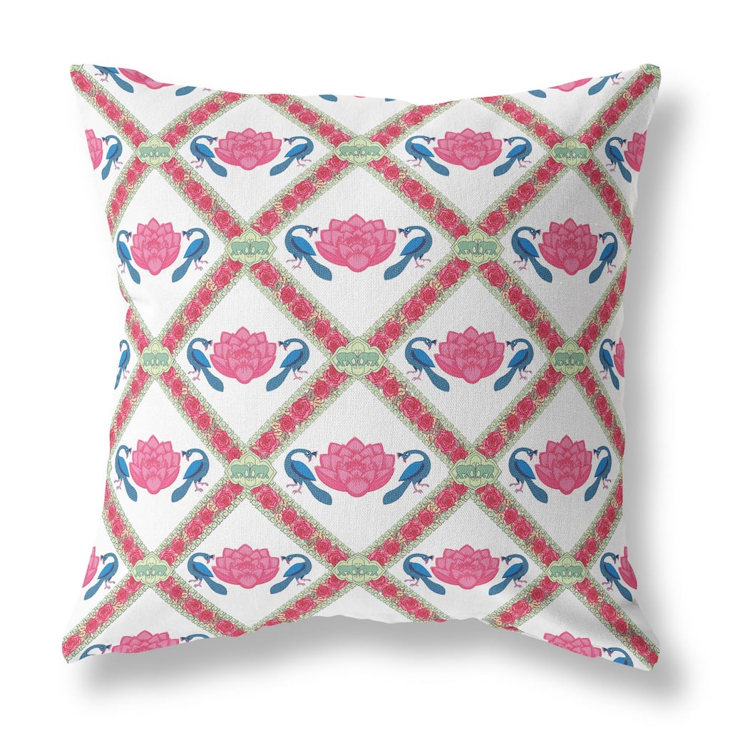 Lotus Peacock Rose Indoor Outdoor Pillow Zip