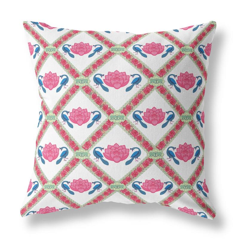 Lotus Peacock Rose Indoor Outdoor Pillow Zip - 26" x 26"