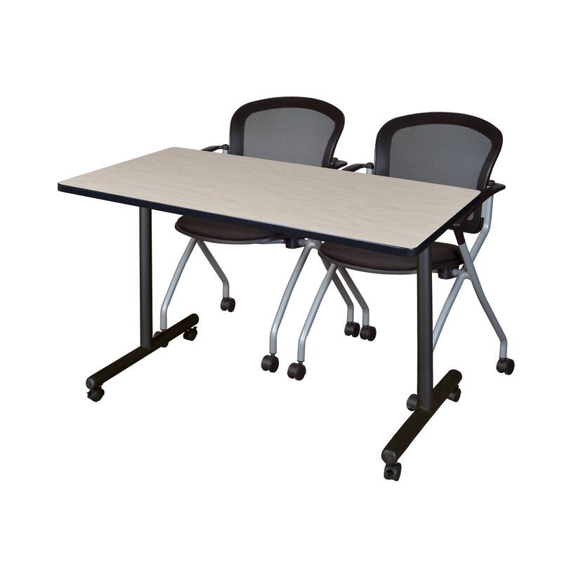 48" x 24" Mobile Training Table- Maple & 2 Chairs- Black