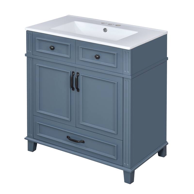 Bathroom Vanity with Resin Sink, Bathroom Cabinet with Soft Closing Doors, Bathroom Vanity Set with Solid Wood Frame
