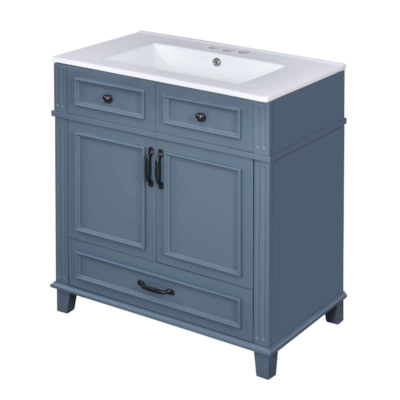GDFStudio - Meriden Retro Bathroom Vanity with Ceramic Sink and Soft-Closing Storage Doors - 29.37'W