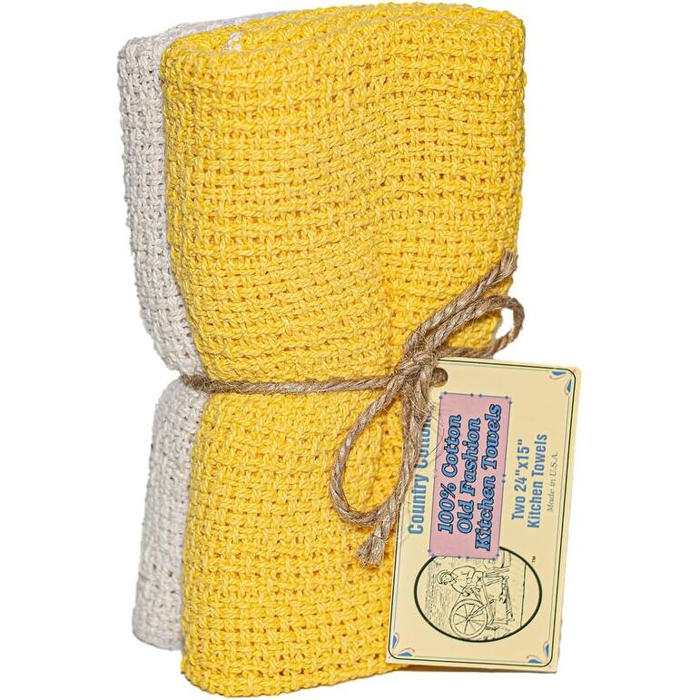 Country Cottons, Old Fashion 100% Cotton Made in The USA Highly Absorbent Kitchen Towels - Set of 2-24"x15" Various Colors - GoldenRod
