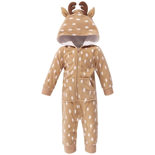 slide 1 of 1, Hudson Baby Infant Fleece Jumpsuits, Coveralls, and Playsuits 1pk, Spotted Reindeer 0 - 3 Months - Beige