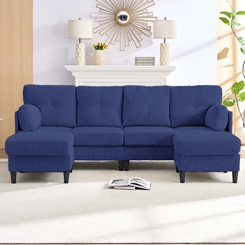 Mixoy Corduroy U-Shape Modular Convertible Sectional Sofa,Upholstered 4-Seater Sofa Couch with Movable Ottoman