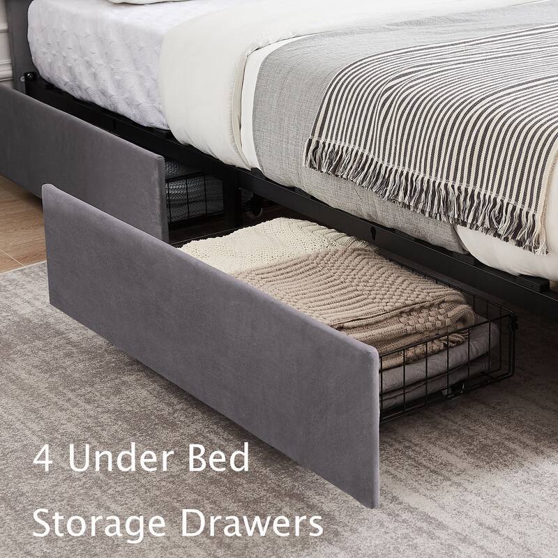 Javlergo Upholstered Platform Bed Frame with Storage Drawers and Adjustable Headboard, No Box Spring Needed