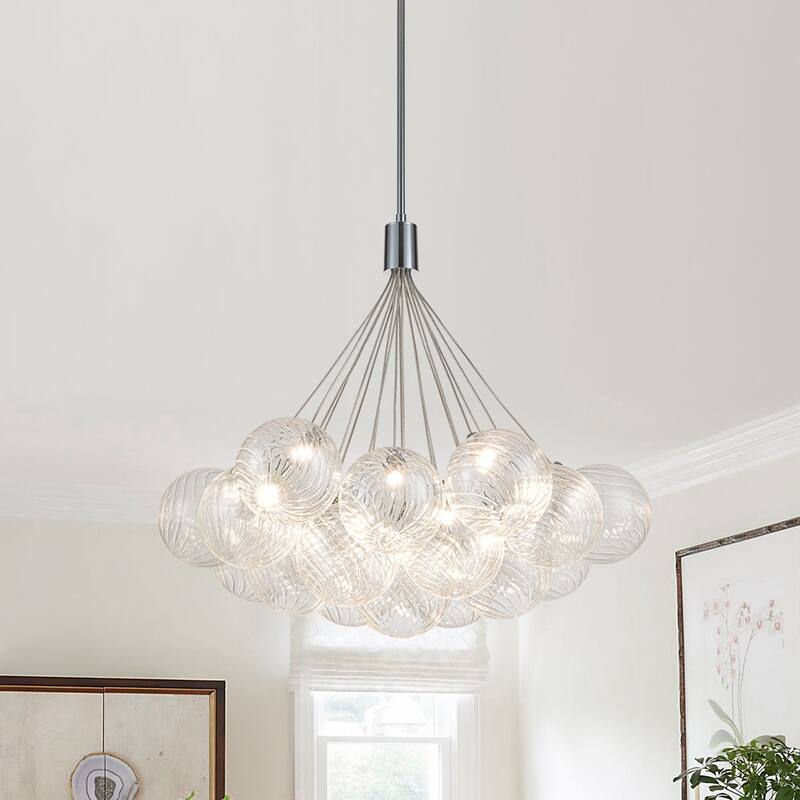 Contemporary Dimmable LED Cluster Glass Globe Chandelier - Chrome