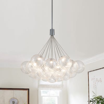 Contemporary Dimmable LED Cluster Glass Globe Chandelier - Chrome
