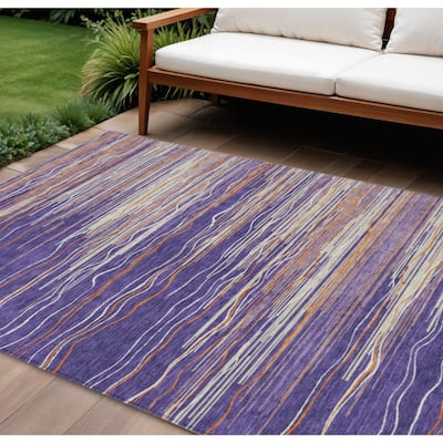 HomeRoots Striped Transitional Rectangle Outdoor Rug