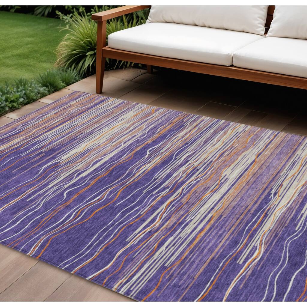HomeRoots Striped Transitional Rectangle Outdoor Rug