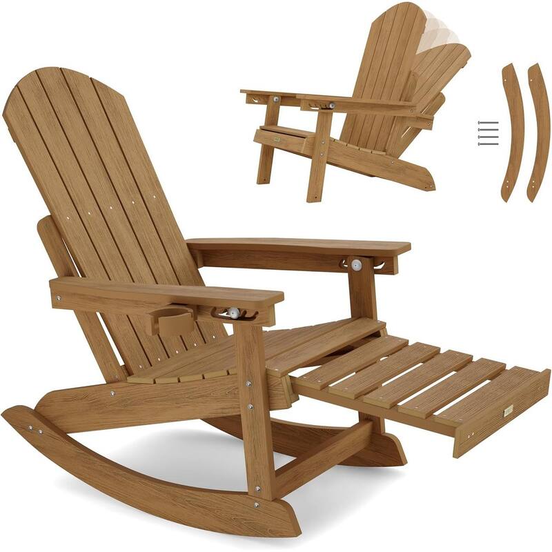 WINSOON Adirondack Chair Composite Rocking Chair Outdoor Weatherproof Plastic Adjustable
