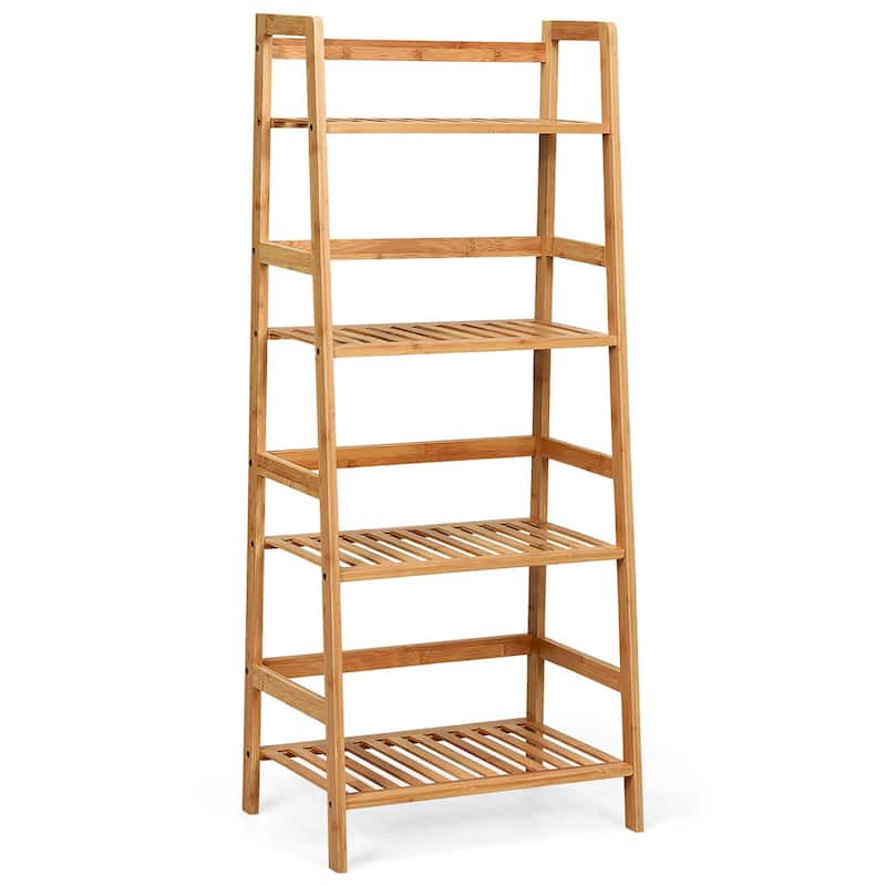 4-Tier Bamboo Ladder Shelf Plant Flower Display Stand