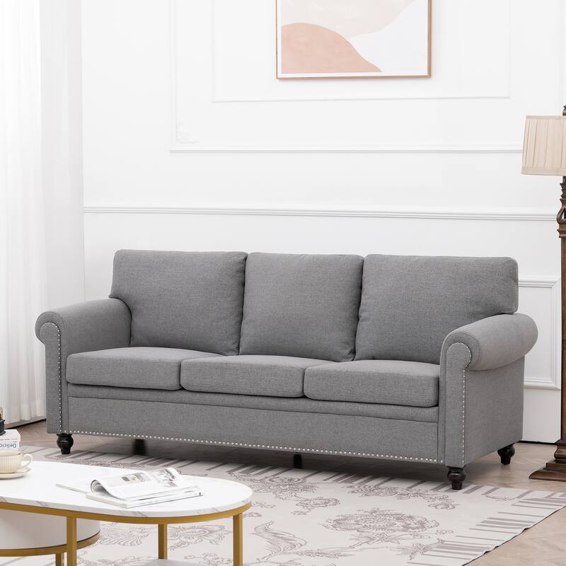 83.86" Upholstered 3-seater Sofa with Nailheads and Birch Feet for Living Room