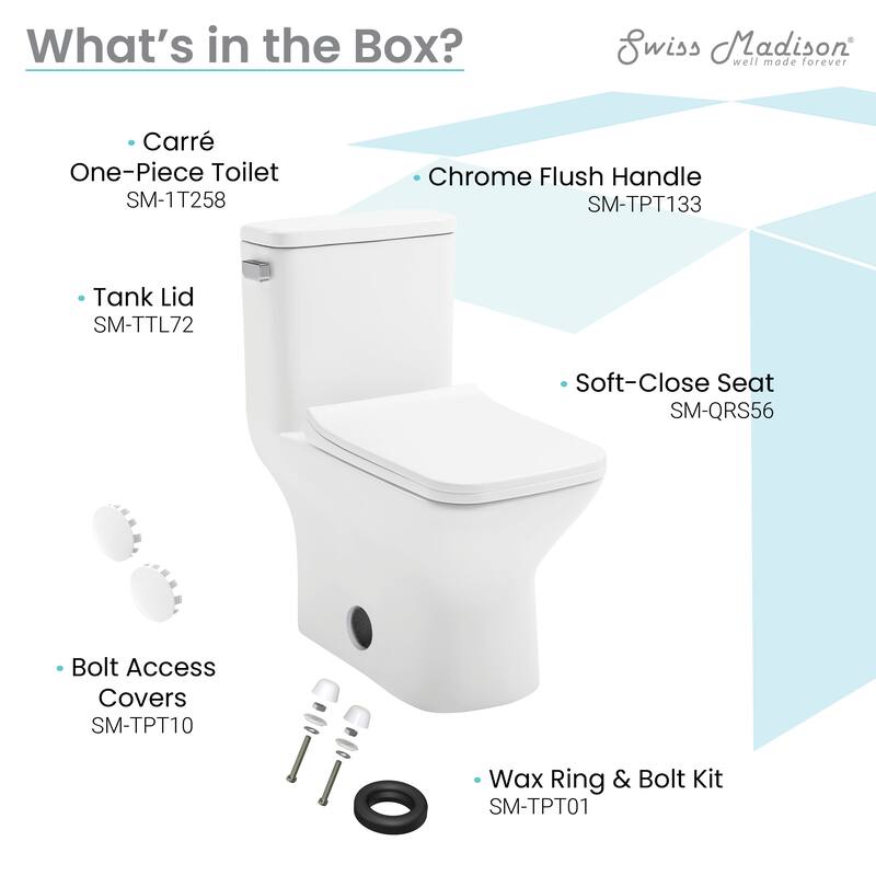 Carré One-Piece Square Toilet Left Side Flush Handle Toilet 1.28 gpf