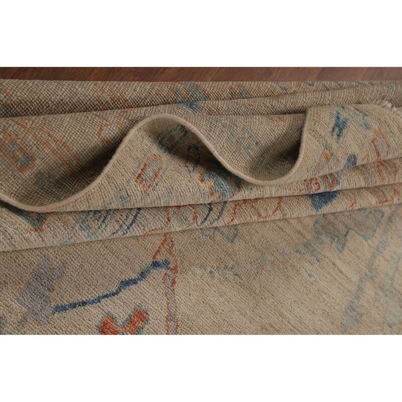 Hand Knotted Oriental 100% Wool Carpet Transitional All-Over Beige & Ivories Oushak Area Rug - 9' 0'' X 5' 11''