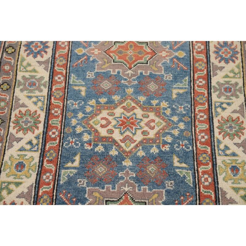 Blue Traditional Kazak Oriental Foyer Rug Hand-Knotted Wool Carpet - 2'8" x 4'3"