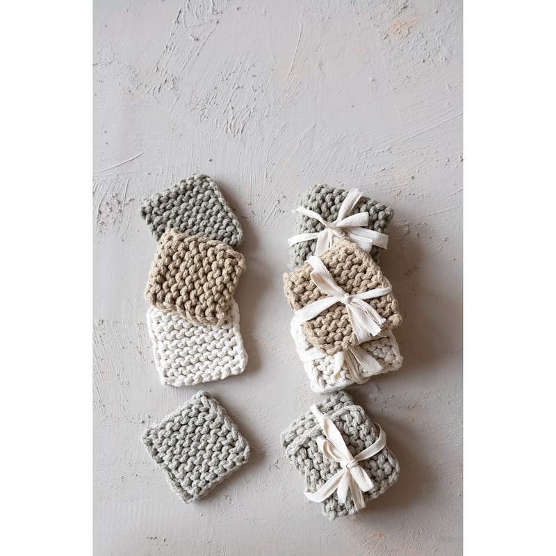 Cotton Crocheted Coasters - 4.0"L x 4.0"W x 0.3"H