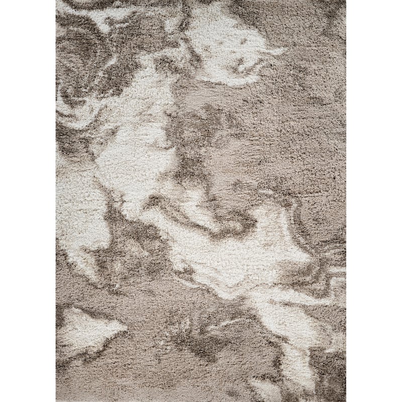 Noori Rug Lux Blake Abstract Modern 2-inch Thick Shag Rug - 6'6" x 9'6" - Beige/Brown